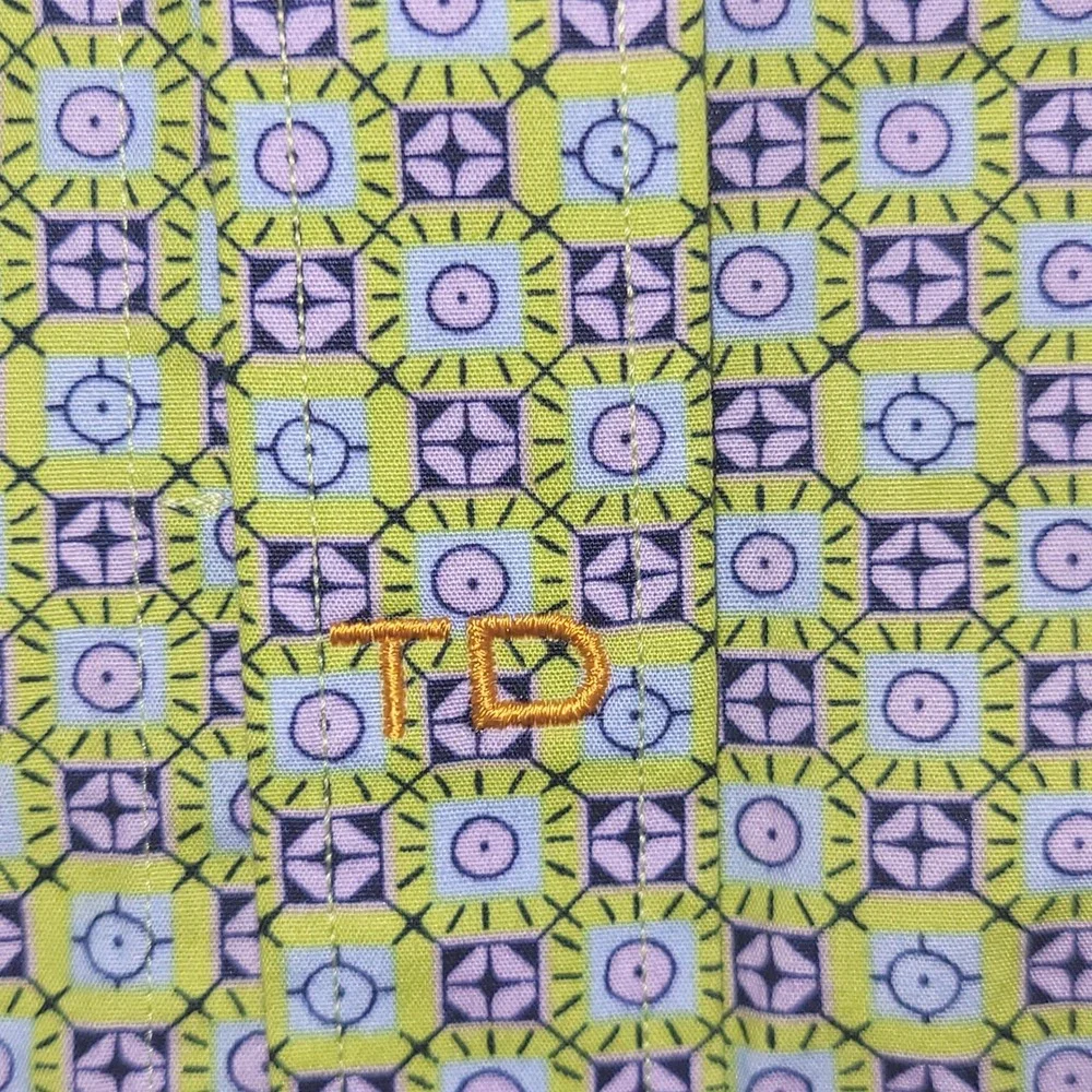 Thomas Dean Mens XL Long Sleeve Button Down Shirt Geometric Green Purple Cotton - Picture 4 of 7